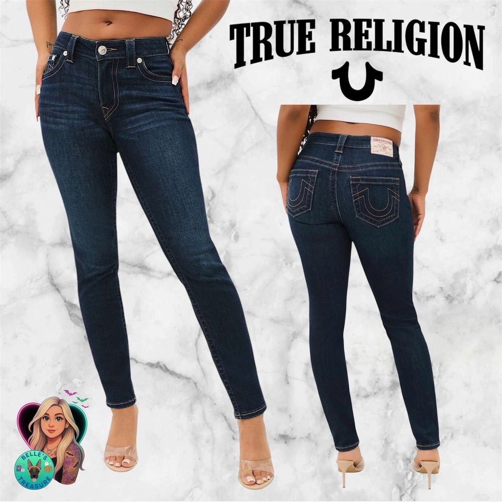 True Religion Women's 33 Jennie Curvy Mid Rise Skinny Jeans‎ Thick Stitch Y2K